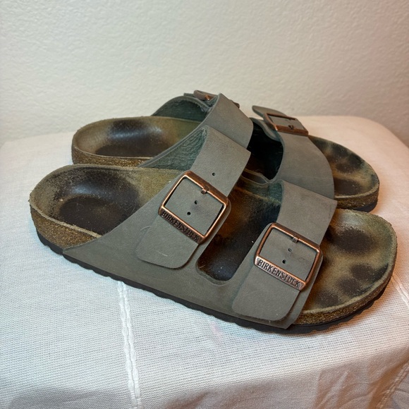Birkenstock Arizona Stone Leather Sandals - Picture 3 of 8